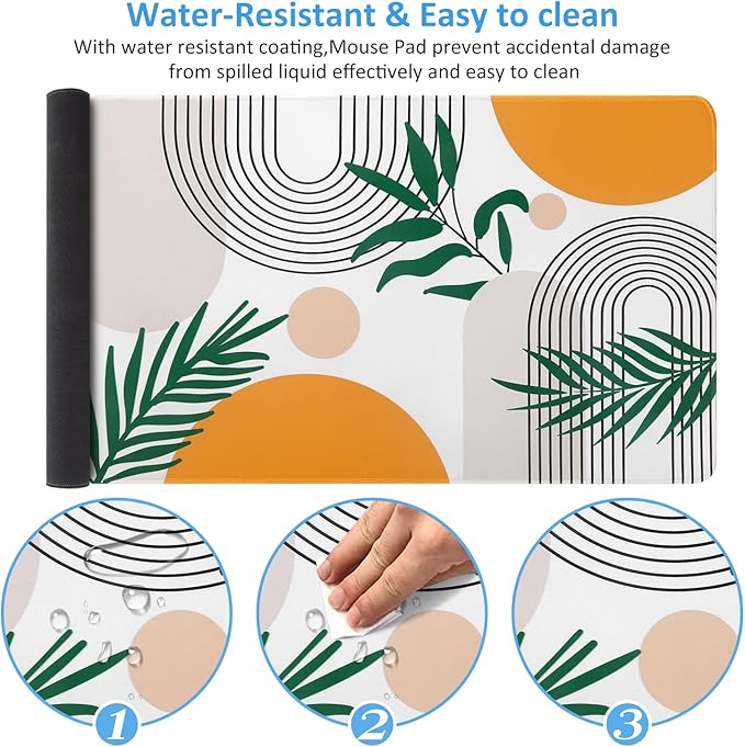 iCasso Extended Gaming Mouse Pad (35.4x15.7 in), Large 3mm Non-Slip Rubber Base Mousepad with Stitched Edges, Waterproof Keyboard Mouse Mat Desk Pad for Work, Game, Office, Home-Elm Leaf