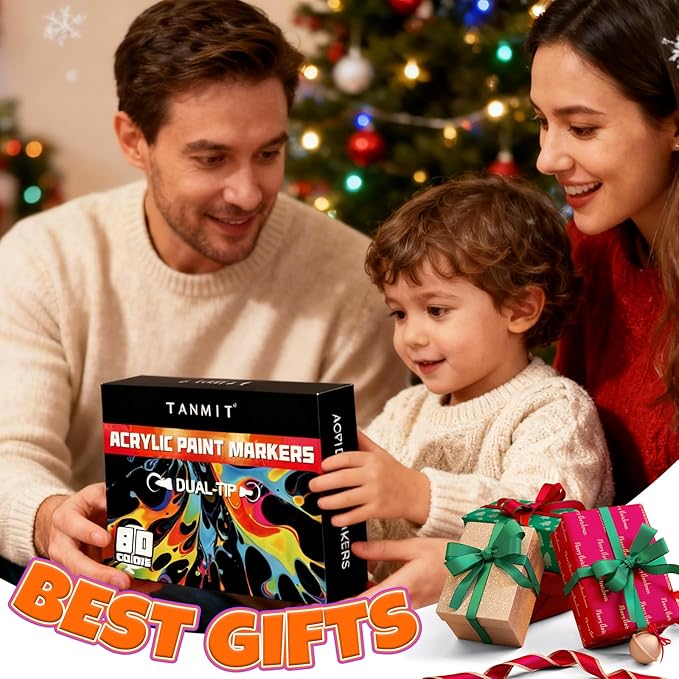 80 Colors Acrylic Paint Markers, Dual Tip Acrylic Paint Pens with Fine Tip and Brush Tip for Rock Painting, Ceramic, Wood, Plastic, Calligraphy, Scrapbooking, Brush Lettering, Card Making, DIY Crafts