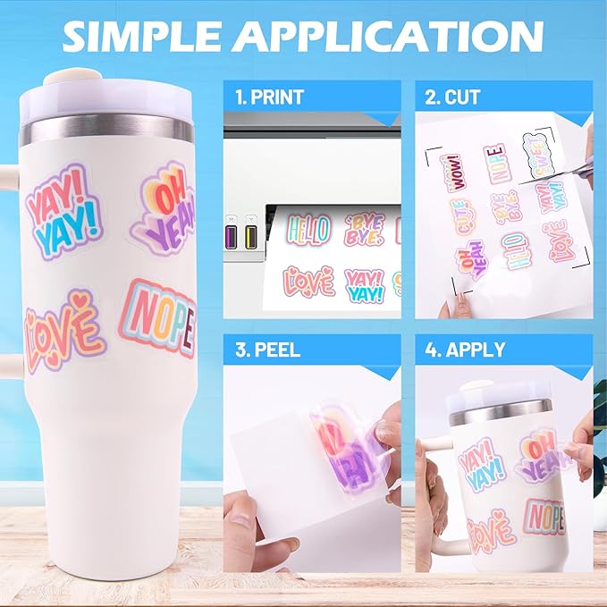 TECKWRAP Printable Vinyl Sticker Paper, (MatteGlossyTransparent) Inkjet Printable Sticker Vinyl, A4 30PCS Photo Paper for Craft, Stickers, Labels All-in-One Tools & Accessories Bundle Kit