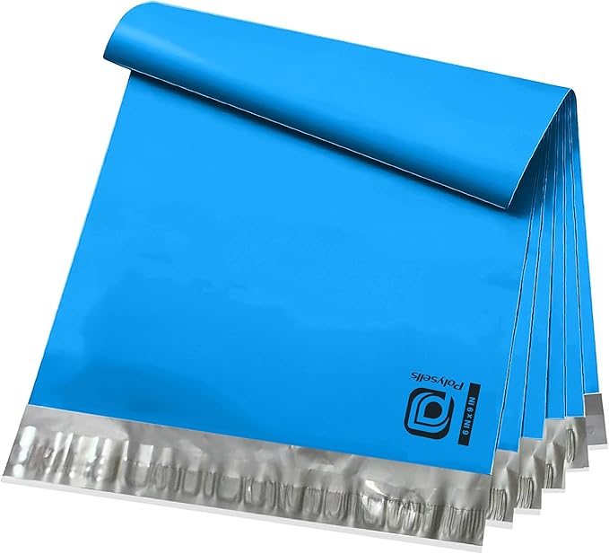 POLYSELLS 200 pcs 6x9 Inches Blue Poly Mailers Shipping Envelopes, Strong Adhesive Sealing, Waterproof, and Tear-resistant Postal Mailing Bags for Small Business, Clothes, Non-Fragile Items