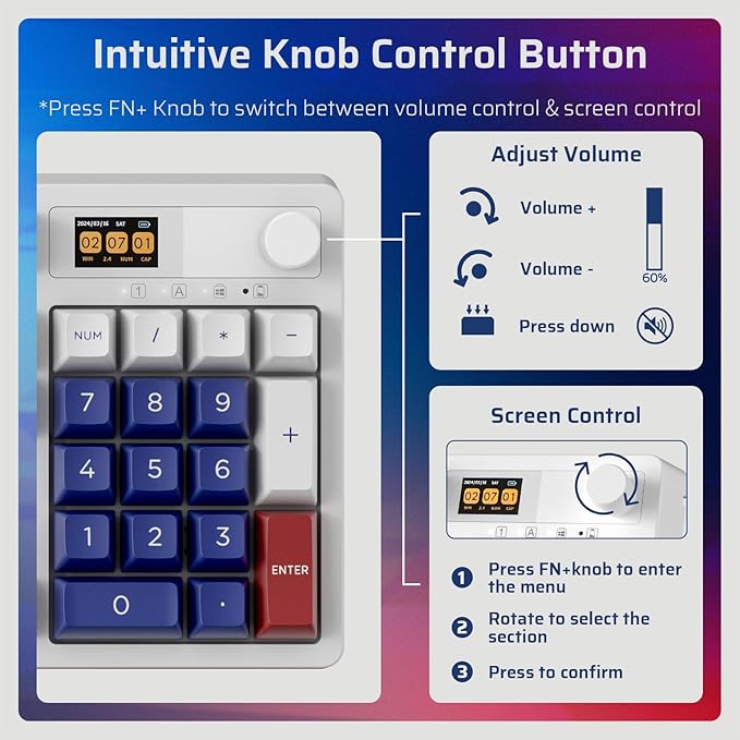 LTC Nimbleback NB1041 PRO Wireless Mechanical Keyboard w/Display Screen & Knob, 2.4Ghz/ BT/USB-C Wired RGB 104 Keys Creamy Keyboard, 3-Layer Foam, Hot Swappable PCB, Software Support, Red Switch