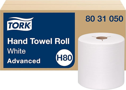 Tork Hand Towel Roll White H80, Advanced, High Absorbency, 6 Rolls x 1000 ft, 8031050