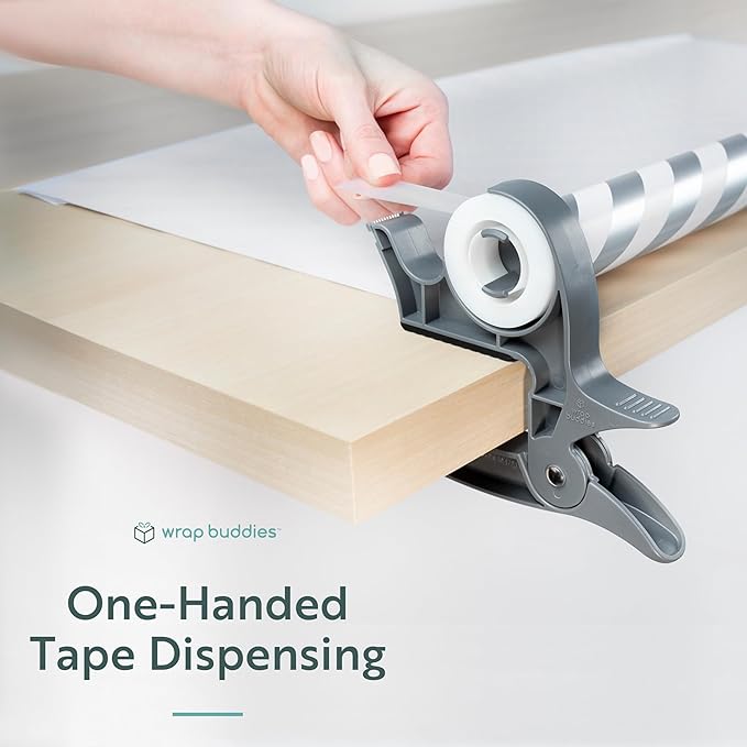 Wrap Buddies Tabletop Gift Wrapping Tool — Wrap Buddies Adjustable Paper Clamps with Tape Dispenser for Wrapping, Crafts, & Holiday Projects — Fits Most Tables & Countertops — Slate Grey, Set of 2