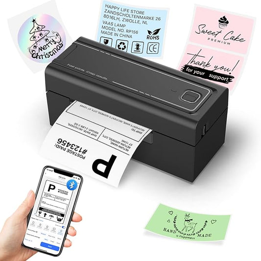 Bluetooth Thermal Label Printer, Wireless 4x6 Shipping Label Printer for Small Business, High-Speed Thermal Printer Compatible with Android, iOS & Windows for Amazon, Ebay, Shopify, USPS