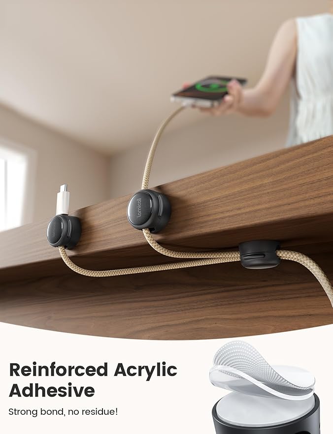 12Pack Magnetic Cord Organizer Cable Clips - Lamicall [Crystal-Clear] Desk Cable Managment for Phone Charging Cord, Adhesive Wire Holder for Home Office Nightstand, Christmas Organizer Accessories