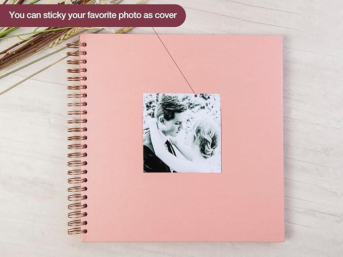 potricher 12 x 12 Inch Large Inch DIY Scrapbook Photo Album 80 Pages Thick Kraft Blank Pink Paper Memory Book for Wedding and Anniversary Family (Pink, 12 Inch)