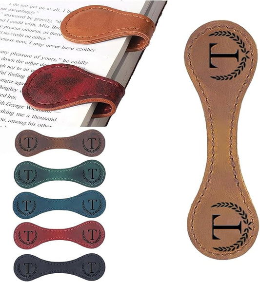 Artlaza Personalized Magnetic Leather Bookmark, 26 Letters Custom Leather Bookmarks, Handmade, Leather Magnetic Bookmark for Book Lovers Readers Women Kid(Dark Yellow，T）