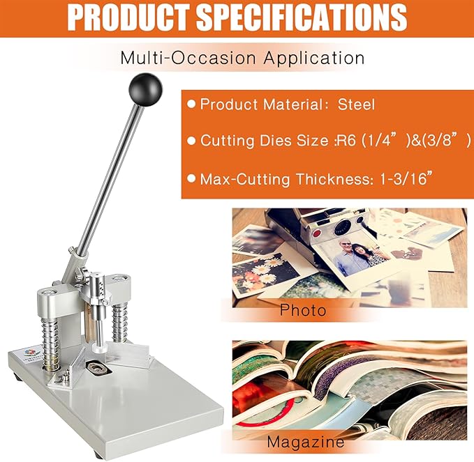 WILLBOND Corner Rounder Cutter Machine Heavy Duty Paper Punch Cutter with R6mm R10mm Interchangeable Dies Metal Corner Rounder Punch for Office, Business, Heavy Cardstock, Plastic, Aluminum Sheet