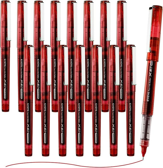 EYEYE 16 Packs Red Rollerball Pens, Liquid Ink Quick Dry Gel Pen, 0.5mm Fine Needle Nib for Taking Notes Doodling, School Office Home Supplies