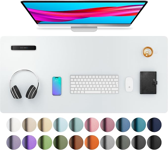 Aothia Leather Desk Pad Protector, Mouse Pad, Office Desk Mat, Non-Slip PU Leather Desk Blotter, Laptop Desk Pad, Waterproof Desk Writing Pad for Office and Home (Barely Grey, 36" x 17")