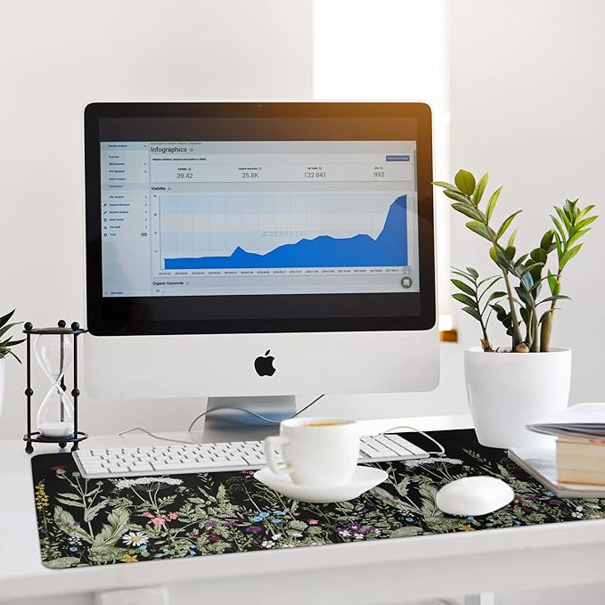 iCasso Large Mouse pad for Desk, Computer Desk Mat, 3Pcs XXL Keyboard and Mouse Pad + Keyboard Wrist Rest, Desk Matt for Desktop, Easy Typing Pain Relief Ultra Thick Mousepad Keyboard Mat(Weeds)