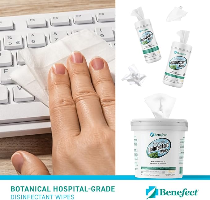 Benefect Botanical Disinfectant Wipes – 1,500 Sanitizing Wipes. 6 Pack of 250 Wipes Per Unit - High Traffic - Gym Wipes, Schools and Food Safe Cleaning (250, 6)