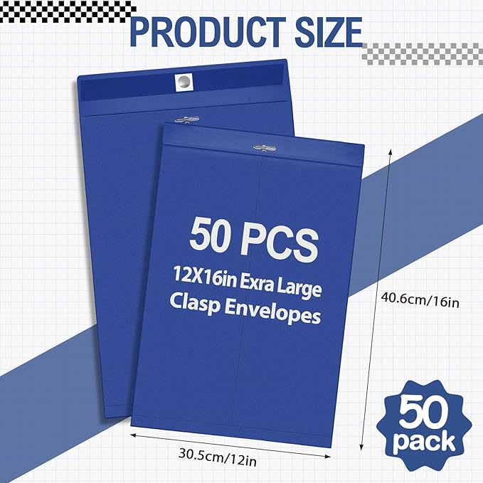 Geyee 50 Pcs 12 x 16 Inch Navy Blue Manilla Clasp Envelopes Letter Size Mailing Envelopes with Clasp Closure for Filing Storing Documents Office Home Business School