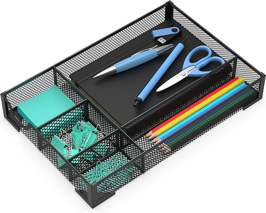 Desk Drawer Organizer, Office Desk Organizer Tray with 5 Dividers, Pen Pencil Drawer Organizer for Office Supplies, Desktop, Bathroom, Kitchen, Makeup, Vanity