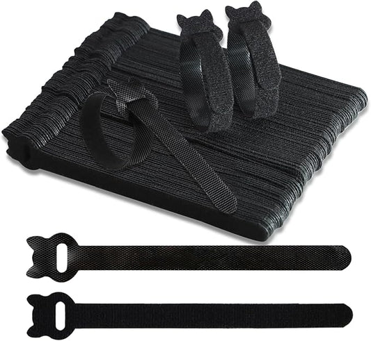 Reusable Cable Ties 6 In 100 Pack Heavy Duty Black Cord Organization Straps Adjustable & Releasable Hook and Loop for Indoor/Outdoor Wire Management
