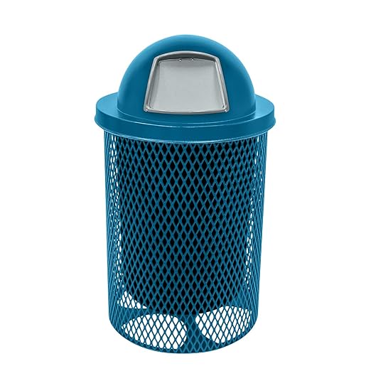 RDT-LBL Heavy Duty 32 Gallon Round Trash Receptacle, Liner Included, Light Blue with Black Dome, Made in America