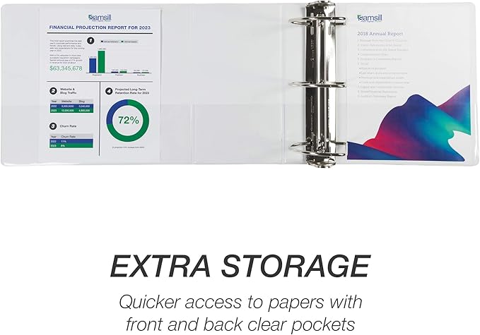 Samsill Durable 6 inch 3 Ring Binder, Made in USA, Locking D Ring FSC 100% Recycled Chipboard, Black, White, 6 Pack