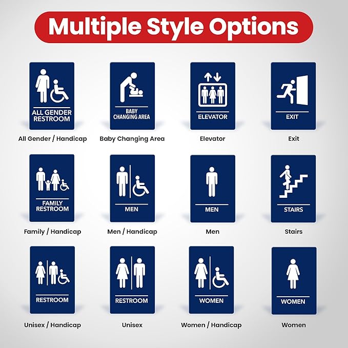 Promot Unisex Bathroom Sign – ADA Braille Restroom Sign for Business, Self-Adhesive, 9" x 6", Commercial Door Signage, Office Wall Decor - Blue