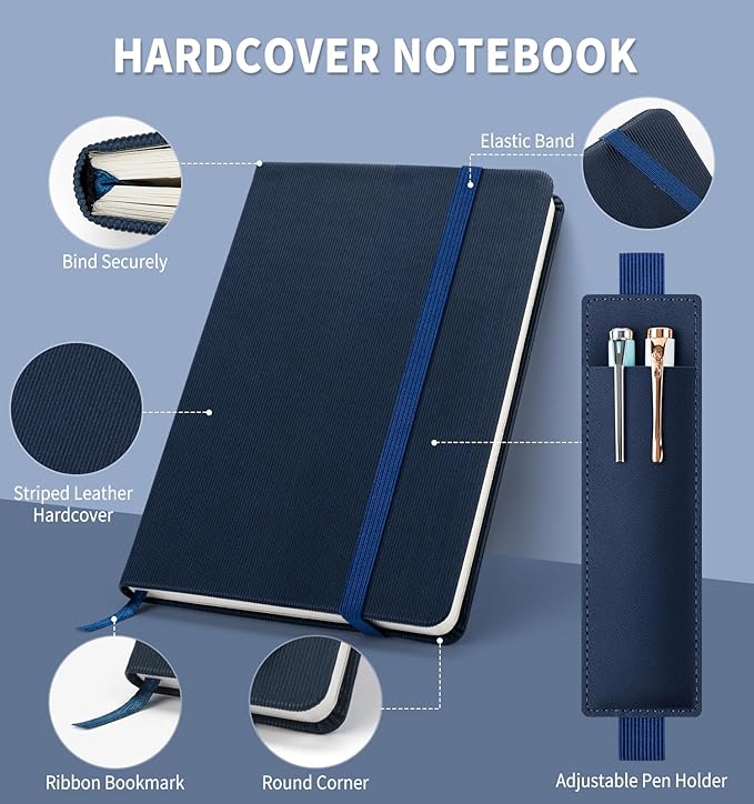 Lined Journal Notebook for Work, A5 Leather Notebook with Pen Holder, 100GSM/160 Pages Thick Paper, Daily Journals for Writing, School, Note Taking, Business, Travel, College Ruled