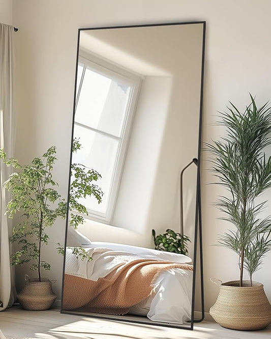 Full-Length Floor Mirror with Stand, 71"x28" Rectangle Style Full Body Standing Mirror for Bedroom, Living Room, Gym, Dorm - Shatter-Resistant & Easy Assembly, Black