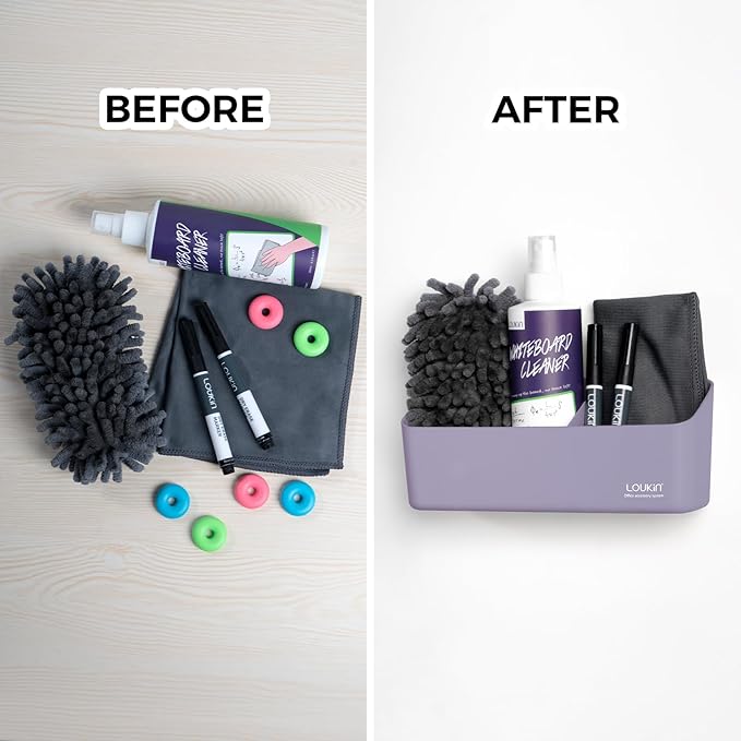 loukin Magnetic and Adhesive Marker Holder, Dry Erase Accessory Tray, Magnetic Storage Organizer for Whiteboard, Glass or Refrigerators (Purple)