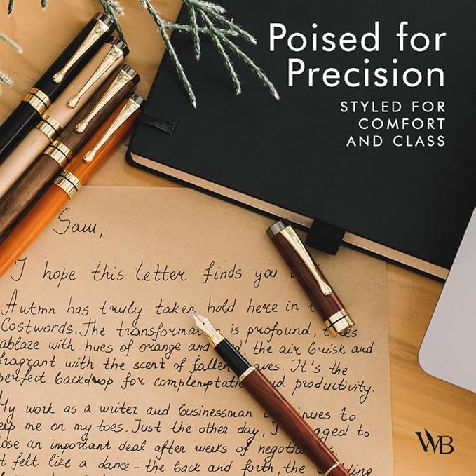 Wordsworth & Black Fountain Pen Set, Luxury Bamboo Wood - Fine Nib, Gift Case; Includes 6 Ink Cartridges, Ink Refill Converter -Journaling, Calligraphy; Drawing, Smooth Writing [Brown Wood]