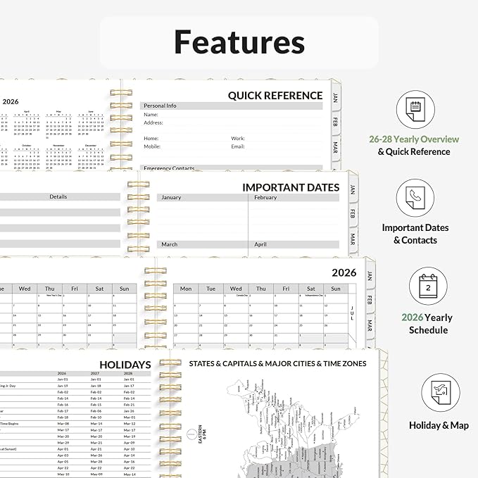 SUNEE Planner 2026 Weekly and Monthly, January 2026-December 2026, 6.4"x8.3", Tabs, Note Pages,Spiral Binding, Sage Green