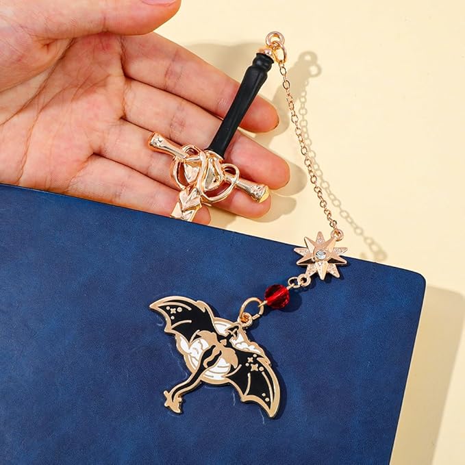 Fantasy Dragon Leather Corner Bookmark, Elegant Metal Dragon Charms Leather Page Saver, Chic Book Accessory for Bookworms, Great Gift for Dragon & Book Lovers (Dragon Sword C)