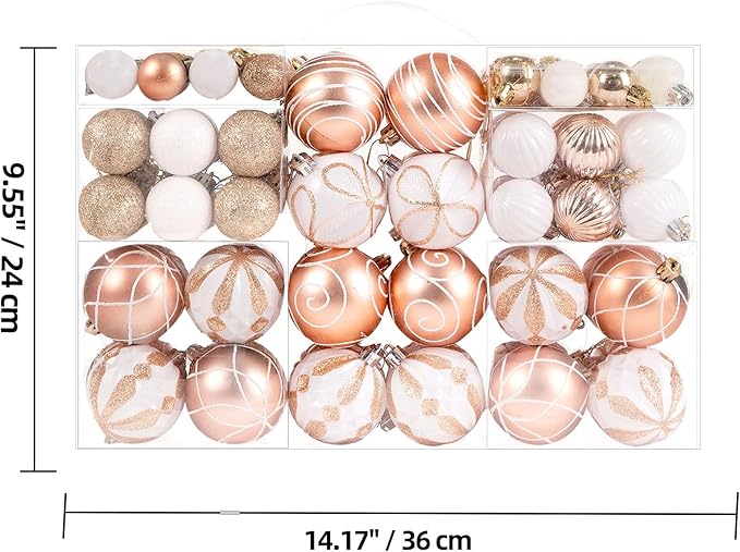 100Pcs Elegant Christmas Balls Set Christmas Tree Ornaments with Glitter and Patterns Bulk Ornaments for Tree as Festive Christmas Decor Xmas Ball Set Champagne White