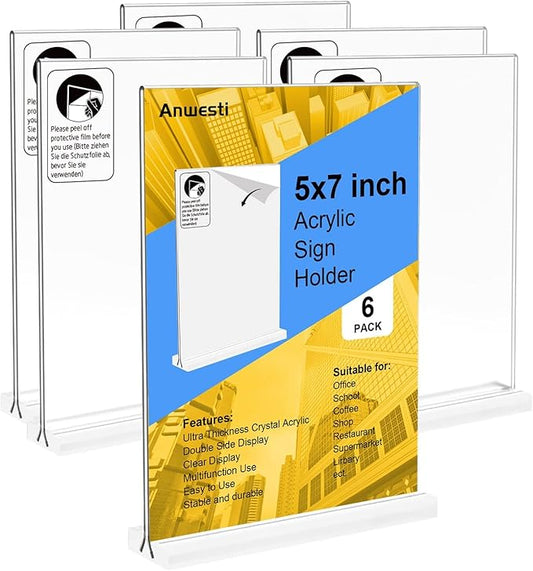 6 Pack Acrylic Sign Holder 5x7 Inches, Clear Small Acrylic Document Holder Frames, Plastic Table Brochure Sign Holder for Office, Events, School, Shop, Trade suppliers