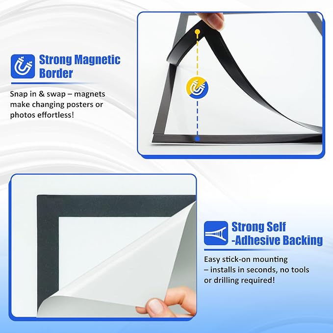 Magnetic Sign Holder & Picture Frame 8.5 x 11 - Self-Adhesive Magnetic Frames with Strong Magnet Border, Clear PVC Document/Poster/Paper Wall Mount Holder for Home Office Store, 24 Pack