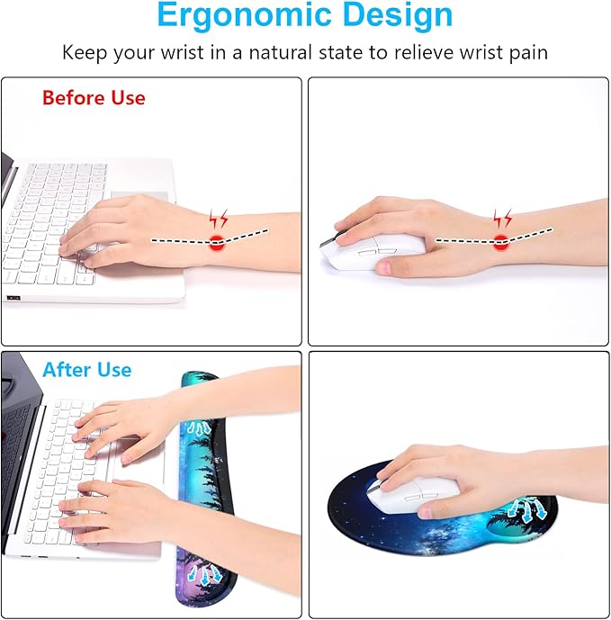 Dapesuom Keyboard Wrist Rest and Mouse Pad with Wrist Support, Cute Memory Foam Cushion for Keyboard and Mouse Set, Ergonomic Desktop Pad Rests with Non Slip Base for Easy Typing & Pain Relief, Moon