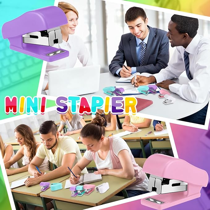 Fainne Mini Stapler with Staples, Portable Multicolor Small Stapler, Hand Held Desk Staplers, Cute Office Supply Set for Office College, 4 Colors (Fresh Color,24 Pcs)