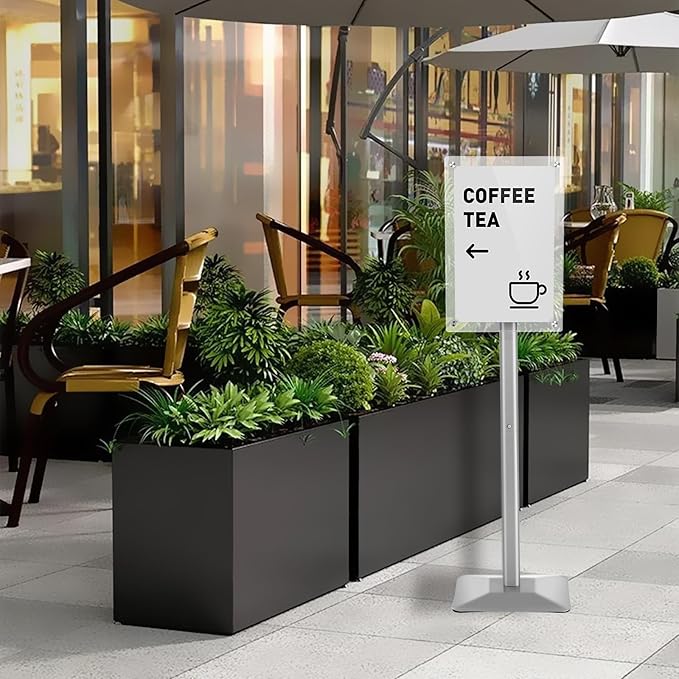 DISPLAYSWORKER Adjustable Heavy Duty Pedestal Sign holder floor Stand,sign stand poster stand ,acrylic frame for 8.5 x 11 inch,Silver (silver, acrylic frame 8.5-x-11-inch)