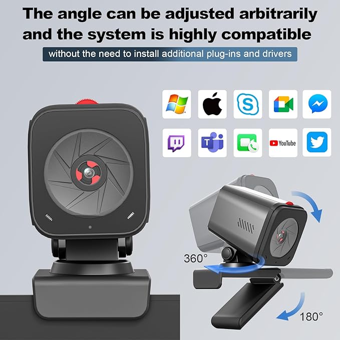 Webcam for PC/Laptop/Mac with Remote Control, 2K Computer Camera, Low-Light Correction, AI-Noise Canceling Mics, Adjustable Field of View, Built-in Privacy Cover, Stereo Mics