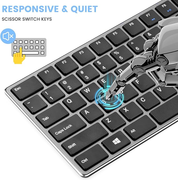 K01R Wireless Keyboard, 2.4G Slim and Compact Wireless Keyboard with Numeric Keypad, Long Battery Life, Lag-Free for PC Laptop Computer Windows, Space Grey