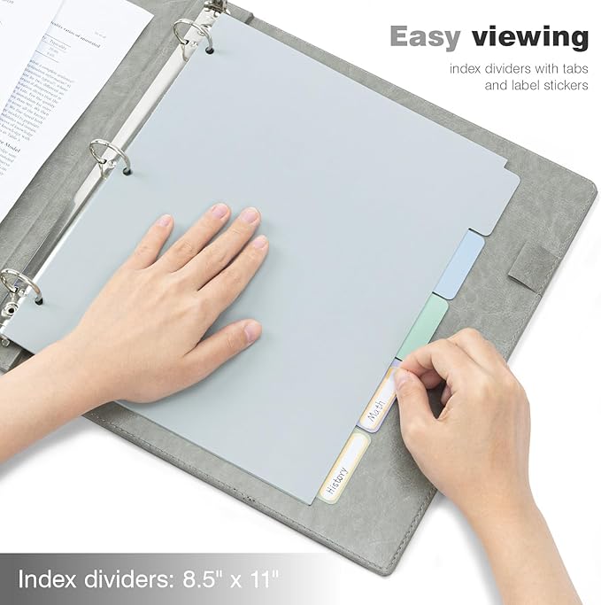 Ospelelf 3 Ring Binder With Clipboard 1 Inch Leather for Letter Size (8.5" x 11"), 5 Tab Dividers Office Supply, Grey