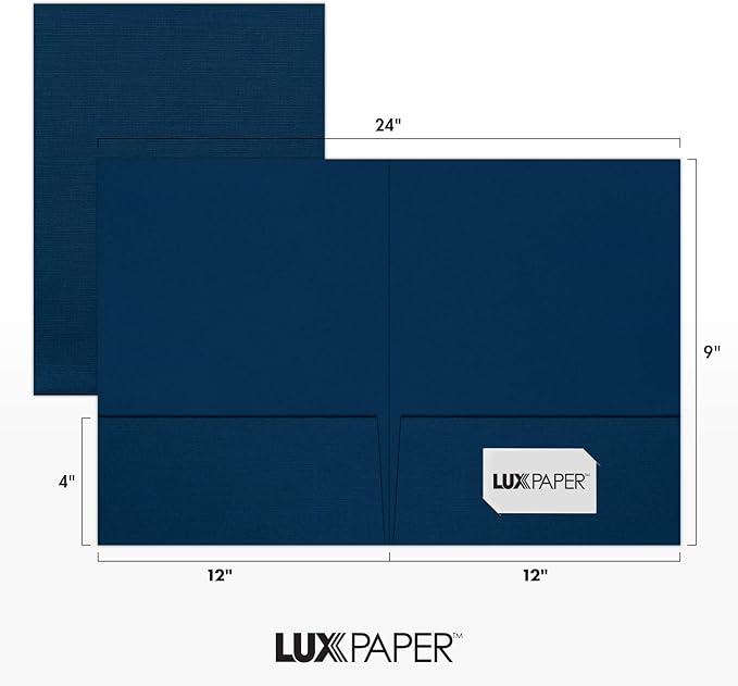 LUXPaper 9" x 12" Presentation Folders | Two Pocket | Nautical Blue Linen | 100lb. Cover | 10 Qty