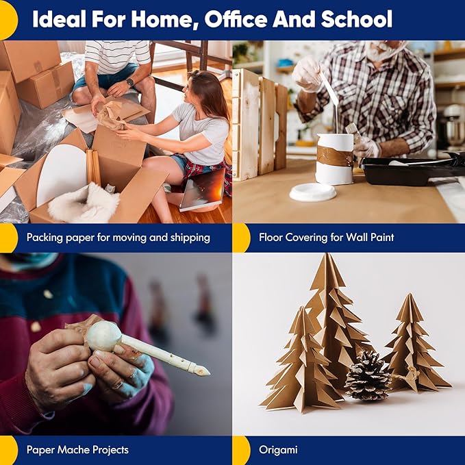 Vanhench 17.5" x 3600" (300') Brown Kraft Paper Roll, Color Art Kraft Craft Paper for Bouquet Flower Birthday Wrapping Crafts Packing, Poster Bulletin Board Paper Floor Covering Table Runner