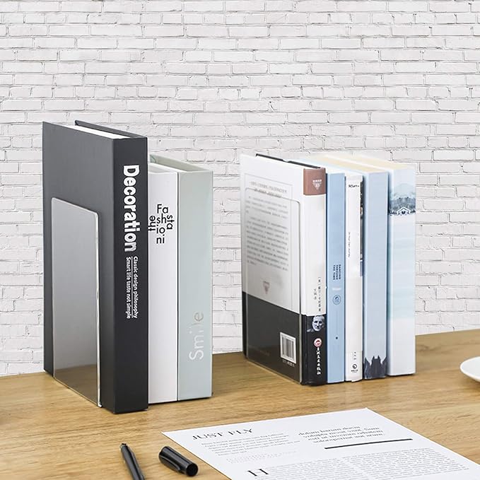 Lulonpon 2 Pieces Book Ends, Bookend, Books Ends for Shelves, Books Ends for Heavy Books, Clear Bookends, Acrylic Bookends for School, Library,Desktop Organizer and Book Shelves