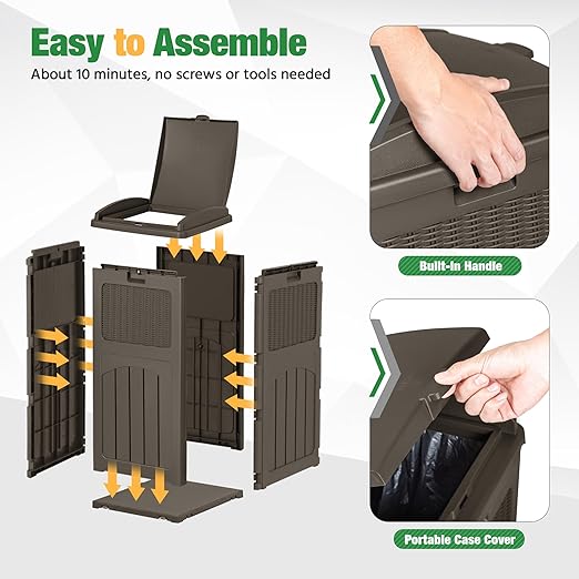 Flamaker 30 Gallon Trash Can, Resin Outdoor Garbage Can with Lid, Waterproof Hideaway Patio Waste Bins for Outside Use (2 Pack, Deep Brown)