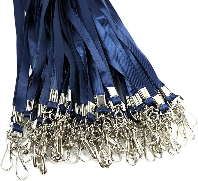 Beebel Navy Blue Lanyards 100 Pcs Lanyard for Id Badges Flat Lanyard with Badge Clip with J-Hook (Navy Blue)