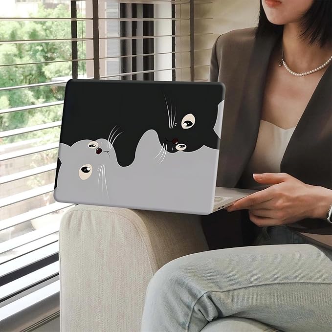 KEROM Compatible for MacBook Air 15 Inch Case 2025 2024 2023 M4 M3 M2 A3241 A3114 A2941, MacBook Air M4 15 inch Case, Cute Aesthetic Plastic Hard Shell & Keyboard Cover for Mac Air 15, Two Cats