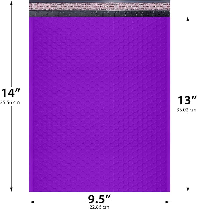 Purple 10x13 Inch Poly Bubble Mailers |Self Seal Padded Envelopes for Thick books | Air Cushioned Bubble Mailer | Usable Size 9.5x13 | Waterproof Lightweight Mailing Shipping Bags | 200 Pack Bulk