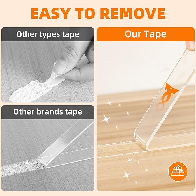 Deli Double Sided Tape Heavy Duty, Nano Tape, Double Sided Mounting Tape, Clear Adhesive Tape for Hanging Picture, Poster, Carpet, Photo Deco, 40 Feet