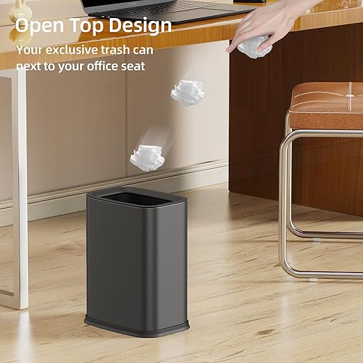 2.6 Gal Black Bathroom Trash Can,Metal Waste Baskets with Removable Inner Bucket,Small Office Garbage Can