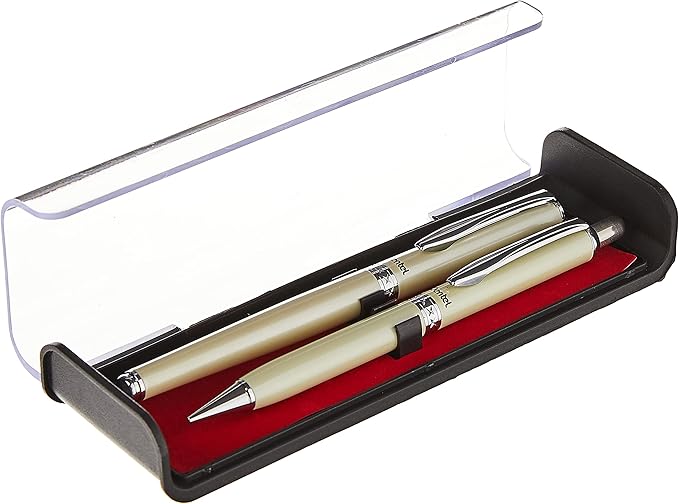 Pentel Libretto Roller Gel Pen and Pencil Set with Gift Box, Pen 0.7mm and Pencil 0.5mm, Cream Barrels (K6A8W-A)