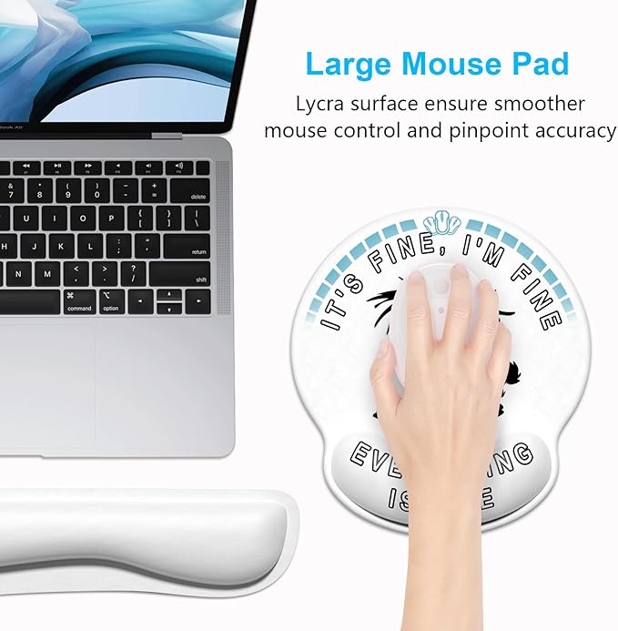 Dapesuom Keyboard Wrist Rest and Mouse Pad with Wrist Support, Memory Foam Cushion for Keyboard and Mouse Set, Ergonomic Desktop Pad Rests with Non Slip Base for Easy Typing & Pain Relief, Cute Cat