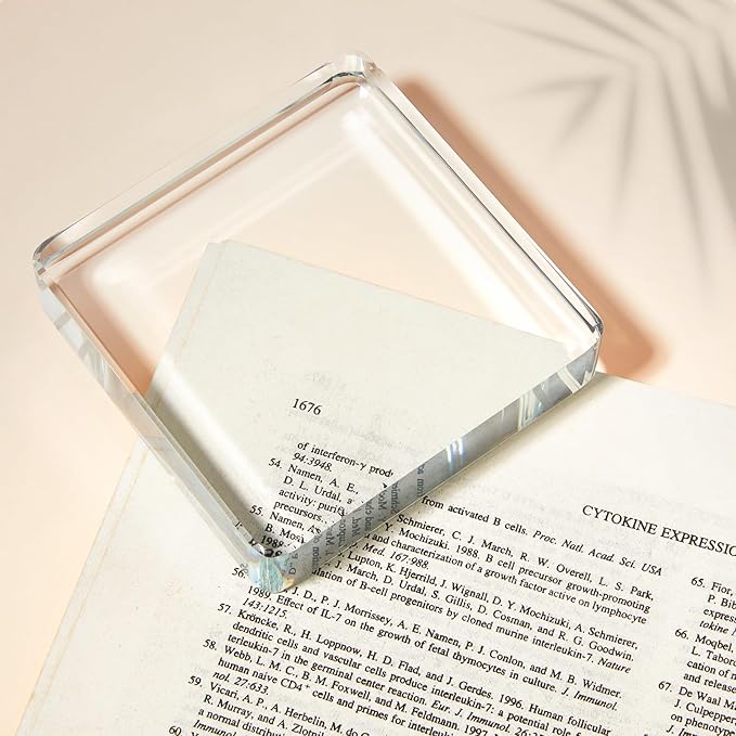 Seajan 2 Pcs Glass Paperweight Office Clear Glass Tiles Paperweight Decorative Block for Home Decor Crafts Projects Ornaments Book Daily Office Gifts(Square)
