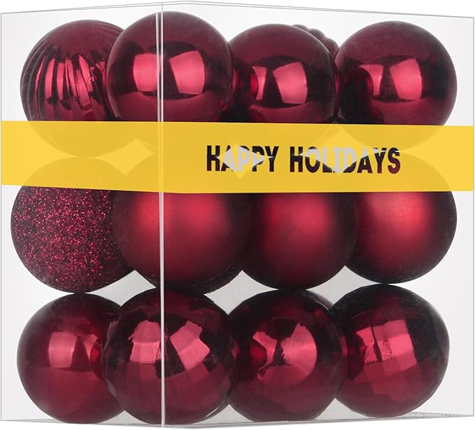 Maroon 3.2" Large Christmas Balls - Christmas Tree Decoration Ornaments Shatterproof Hanging Balls for Birthday Halloween Holiday Wedding Decorations Set of 18pcs